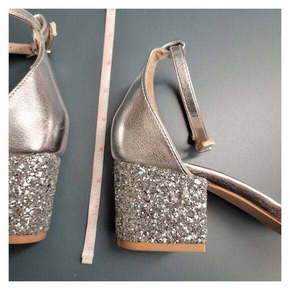 Formal Silver Metallic and Sparkle Chunky Heels Strappy Sandals Shoes - Picture 10 of 10